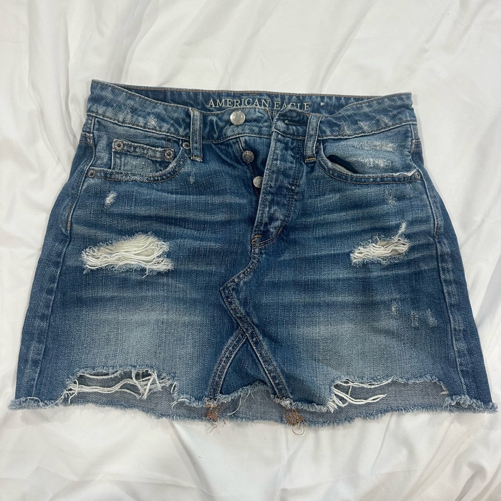 American Eagle Outfitters Ripped Blue Mini Skirt
